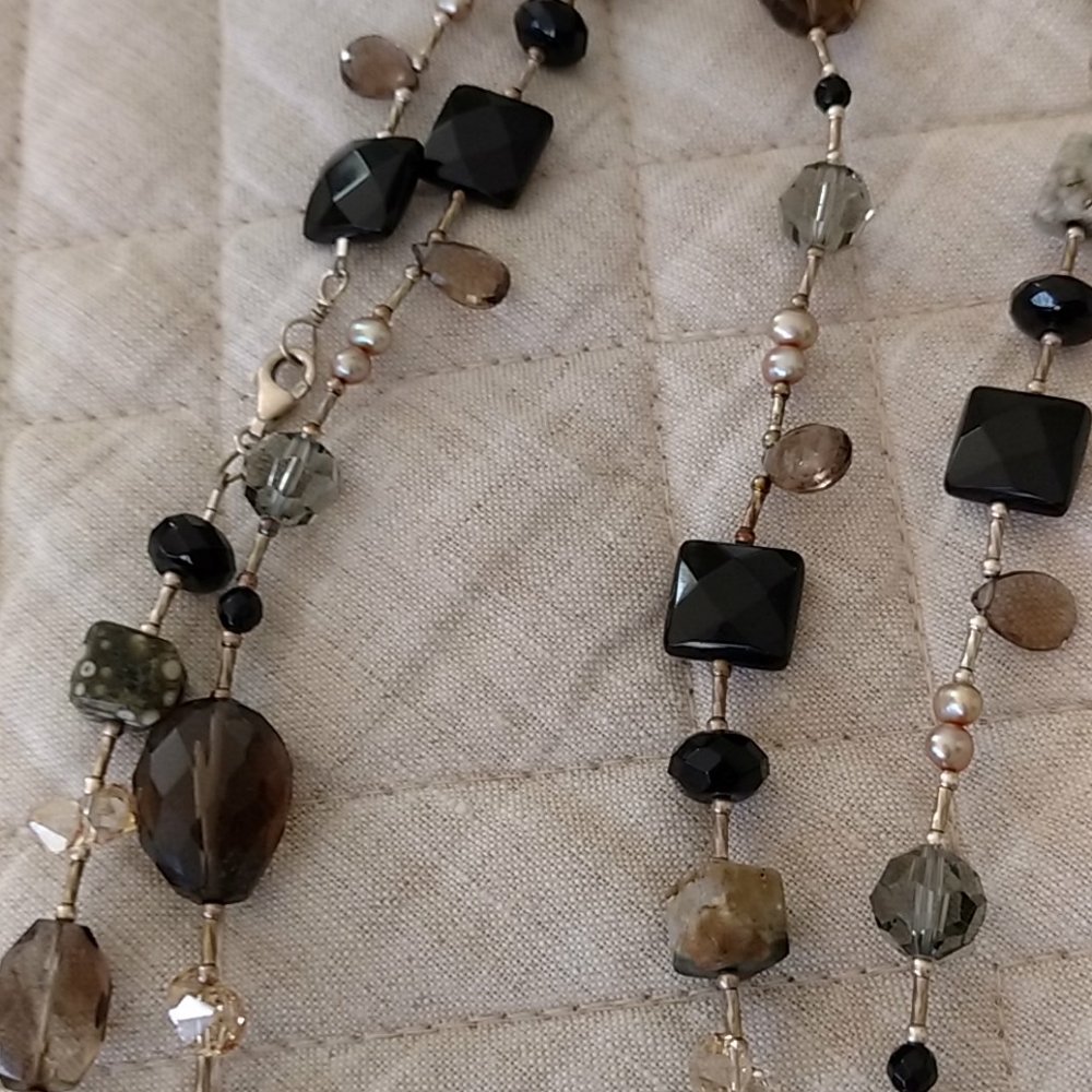 Crystal gemstone necklace, handmade, 26 inches lon